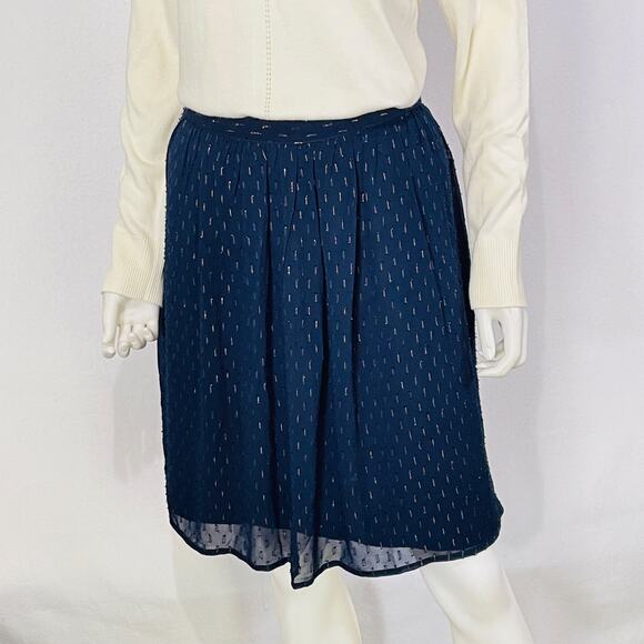 J. Crew Chiffon Career Skirt Women's 6 Blue Gold Pleated A-Line Knee Length - Picture 6 of 10